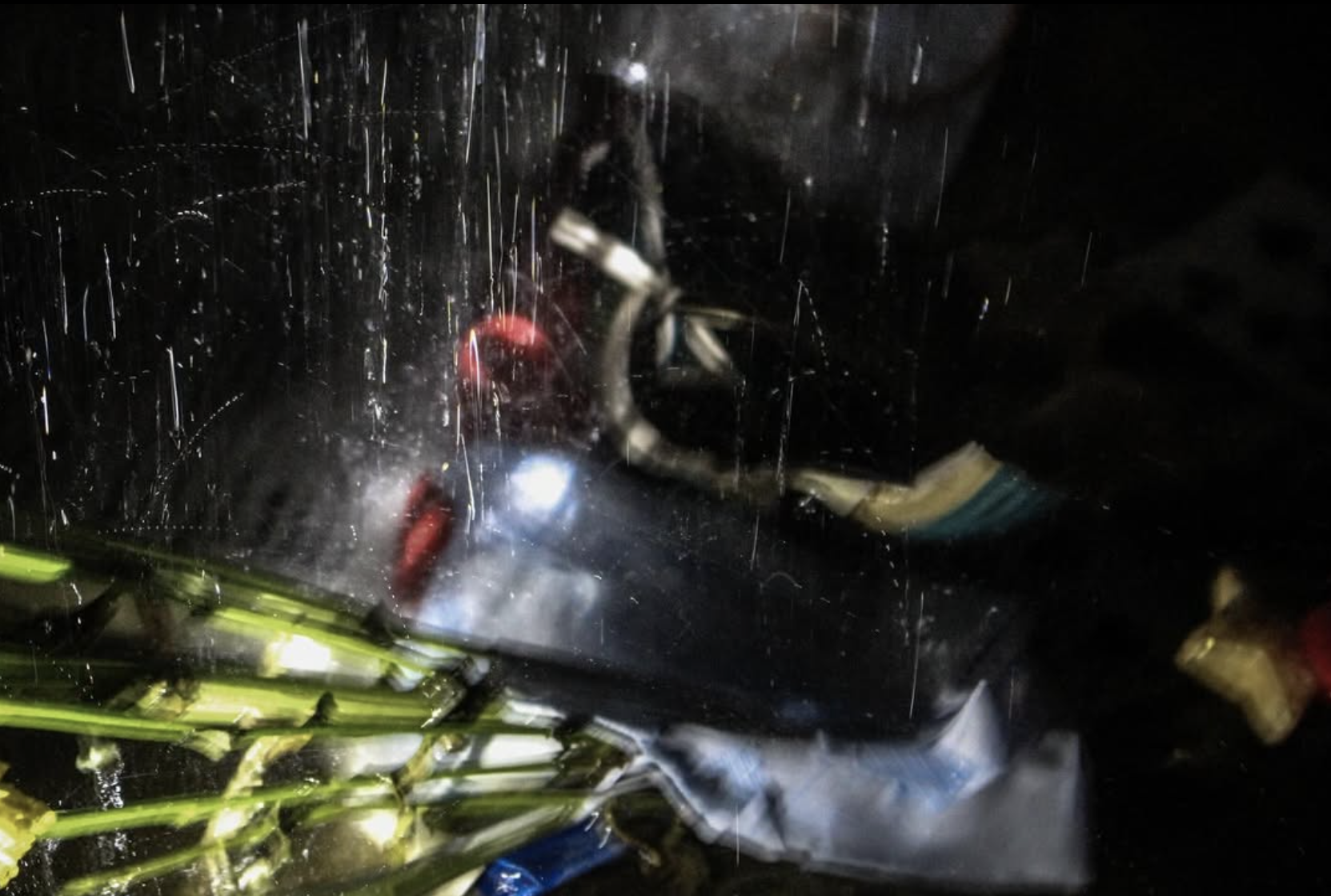 Rainfall on a cardboard box, a still from experimental installation 'Erosion'
